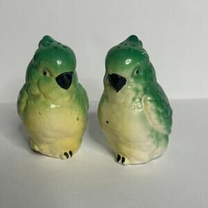 Vintage Cockatoo Birds Salt & Pepper Shakers, Japan, Green & Yellow